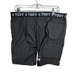 Tuoy Men's Padded Football Girdle Compression Shorts 5-pads Black Size XL